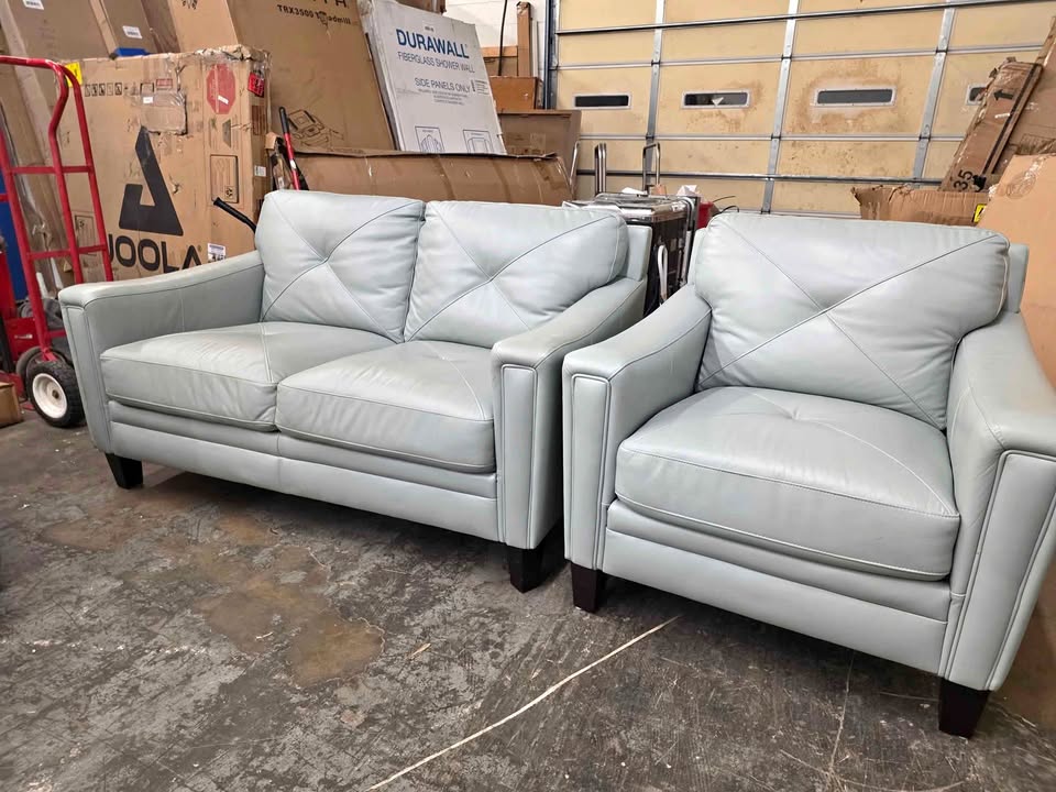 Atmore Leather Loveseat and Chair ( Teal ) - Image 2