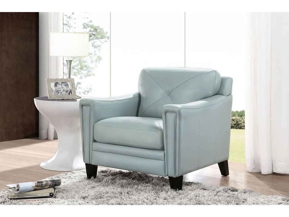 Atmore Leather Loveseat and Chair ( Teal ) - Image 3