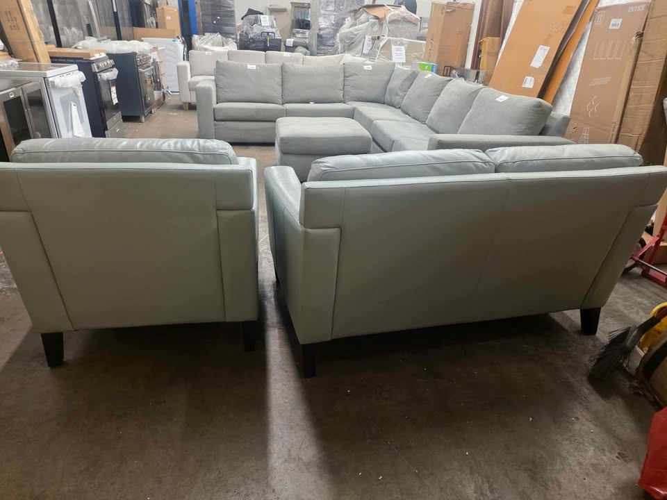 Atmore Leather Loveseat and Chair ( Teal ) - Image 6