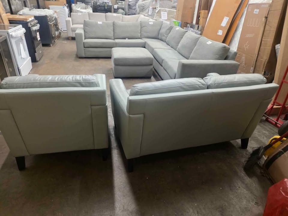 Atmore Leather Loveseat and Chair ( Teal ) - Image 7