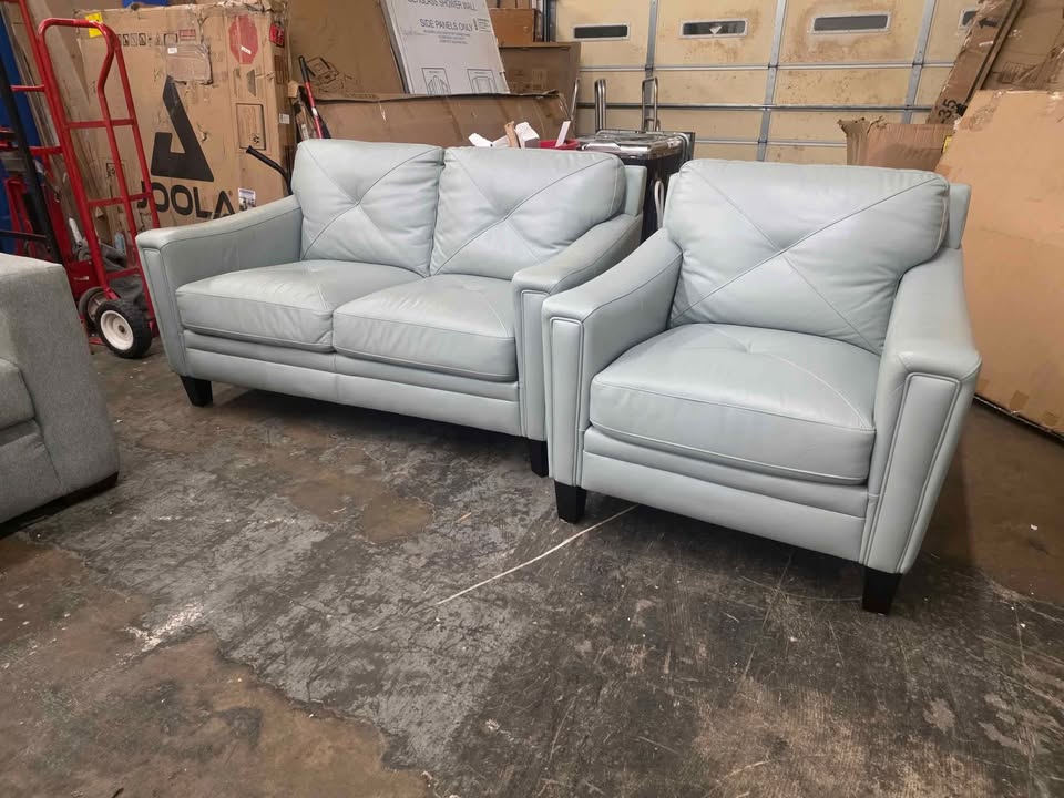 Atmore Leather Loveseat and Chair ( Teal ) - Image 8