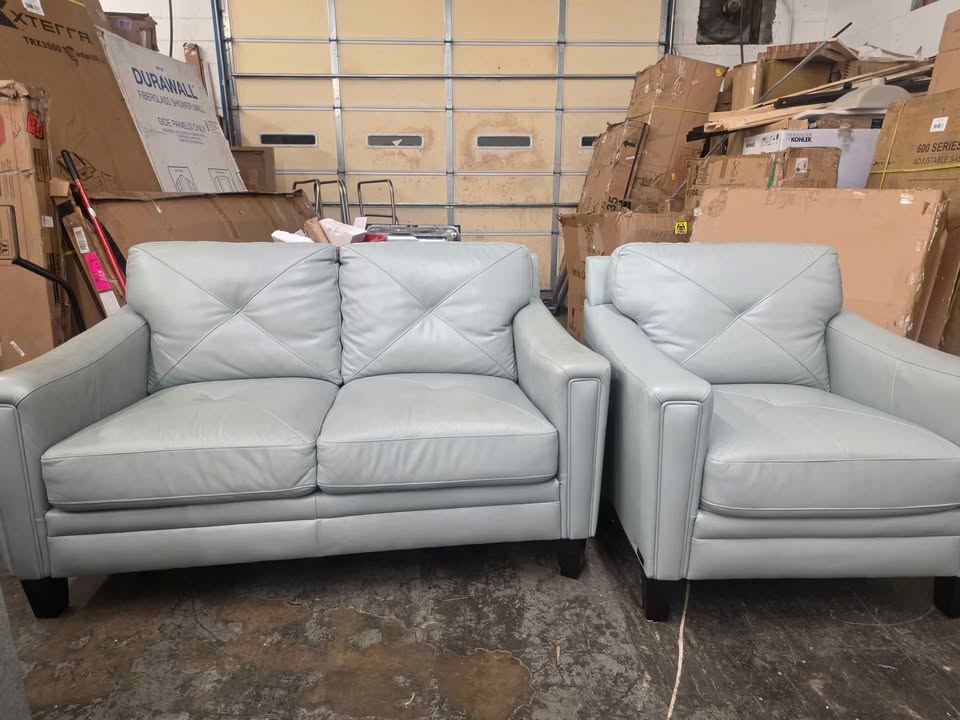 Atmore Leather Loveseat and Chair ( Teal ) - Image 9