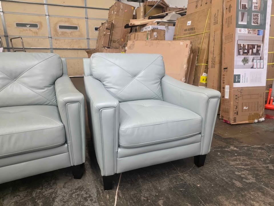 Atmore Leather Loveseat and Chair ( Teal ) - Image 10