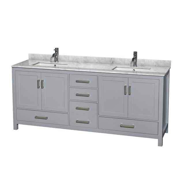 Sheffield 80 in. W x 22 in. D x 35 in. H Double Bath Vanity in Gray with White Carrara Marble Top