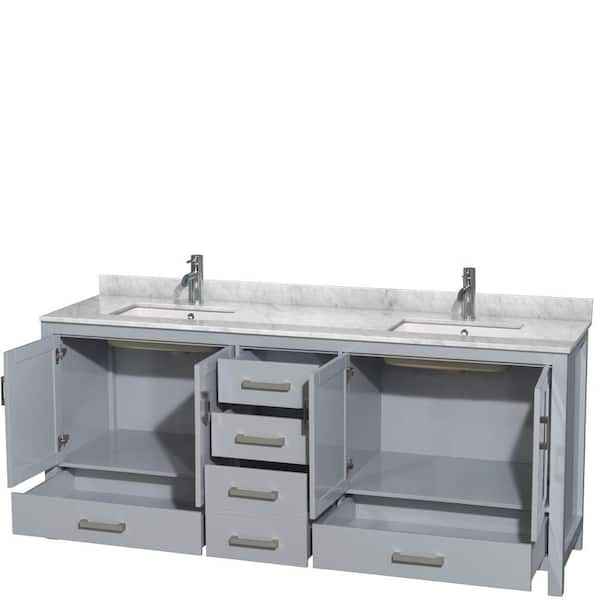 Sheffield 80 in. W x 22 in. D x 35 in. H Double Bath Vanity in Gray with White Carrara Marble Top - Image 2