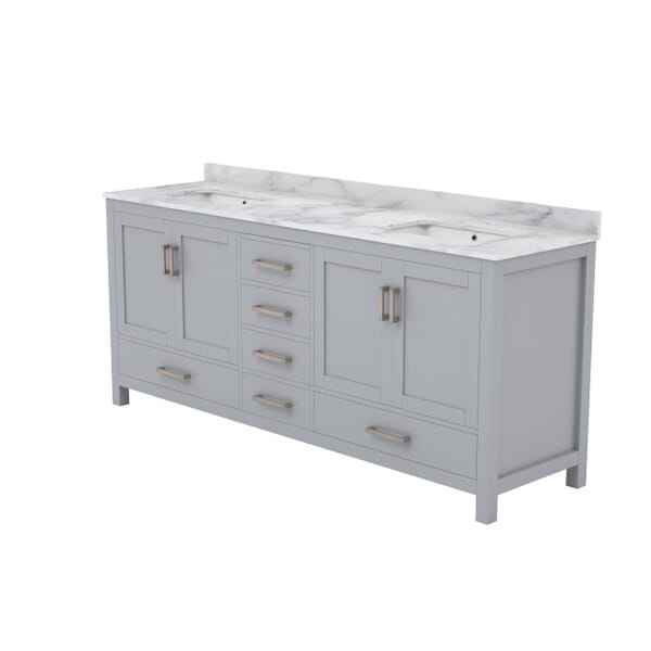 Sheffield 80 in. W x 22 in. D x 35 in. H Double Bath Vanity in Gray with White Carrara Marble Top - Image 3