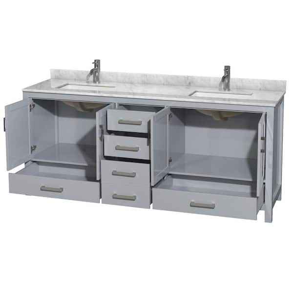 Sheffield 80 in. W x 22 in. D x 35 in. H Double Bath Vanity in Gray with White Carrara Marble Top - Image 4