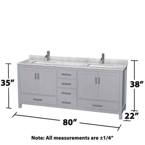 Sheffield 80 in. W x 22 in. D x 35 in. H Double Bath Vanity in Gray with White Carrara Marble Top - Image 5