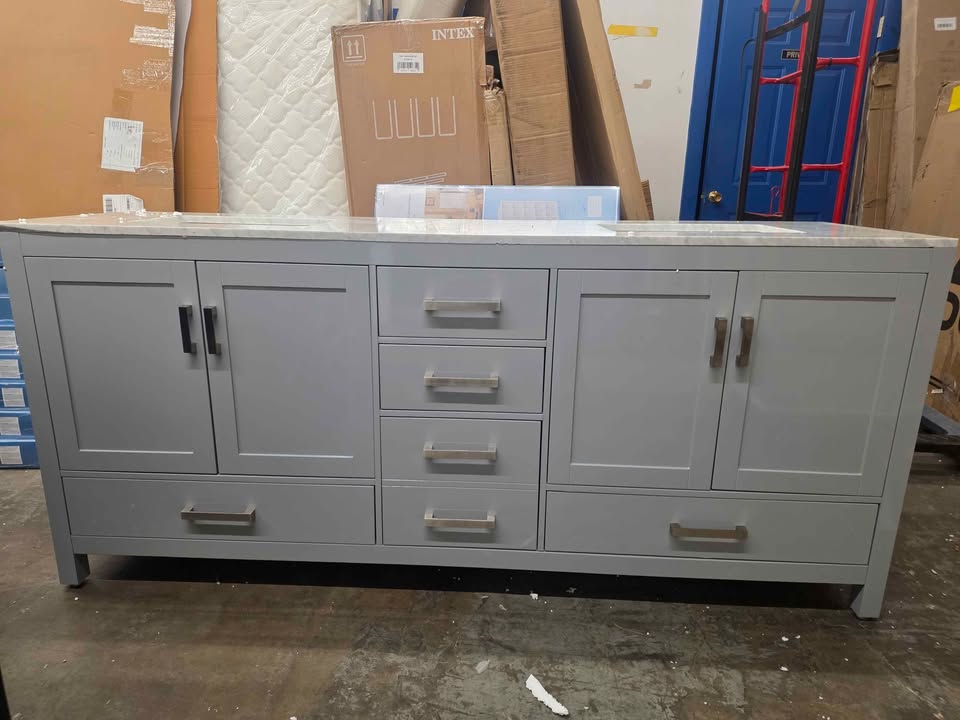 Sheffield 80 in. W x 22 in. D x 35 in. H Double Bath Vanity in Gray with White Carrara Marble Top - Image 6