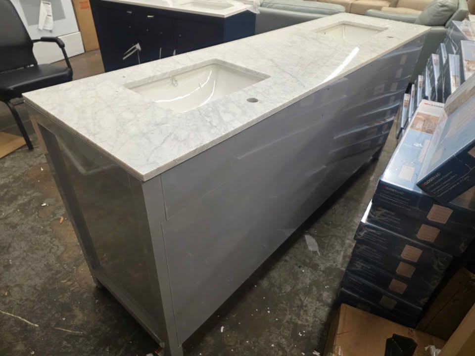 Sheffield 80 in. W x 22 in. D x 35 in. H Double Bath Vanity in Gray with White Carrara Marble Top - Image 9