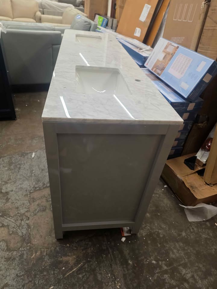 Sheffield 80 in. W x 22 in. D x 35 in. H Double Bath Vanity in Gray with White Carrara Marble Top - Image 10