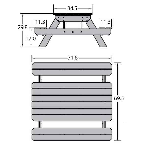 Highwood Hometown Weathered Acorn Rectangular Plastic Picnic Table Weathered Acorn - Image 5