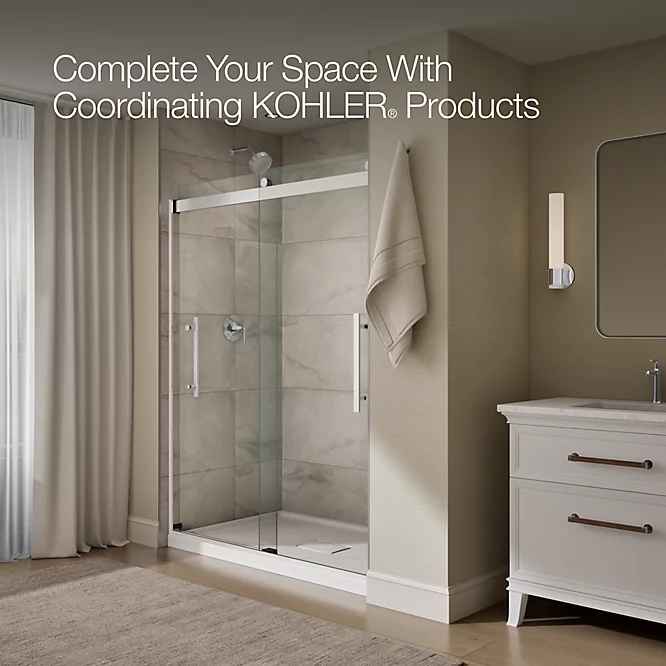 Tellin Frameless sliding shower door, with 60" Crystal Clear glass ( Bright Polished Silver ) - Image 3