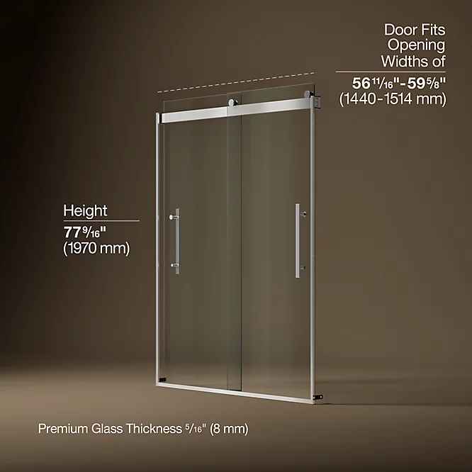 Tellin Frameless sliding shower door, with 60" Crystal Clear glass ( Bright Polished Silver ) - Image 5
