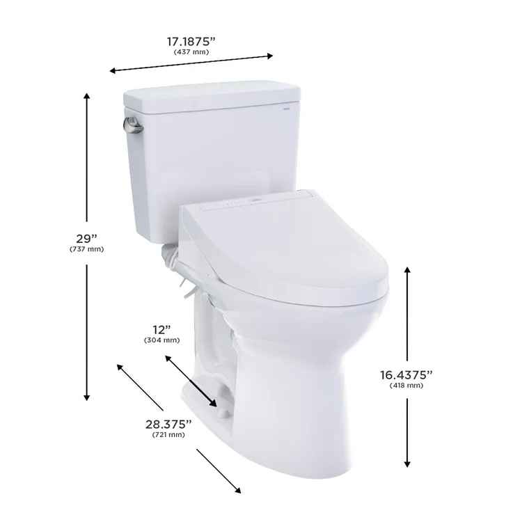 TOTO Drake 2-piece Elongated Toilet with C5 Washlet Bidet Seat - Image 2