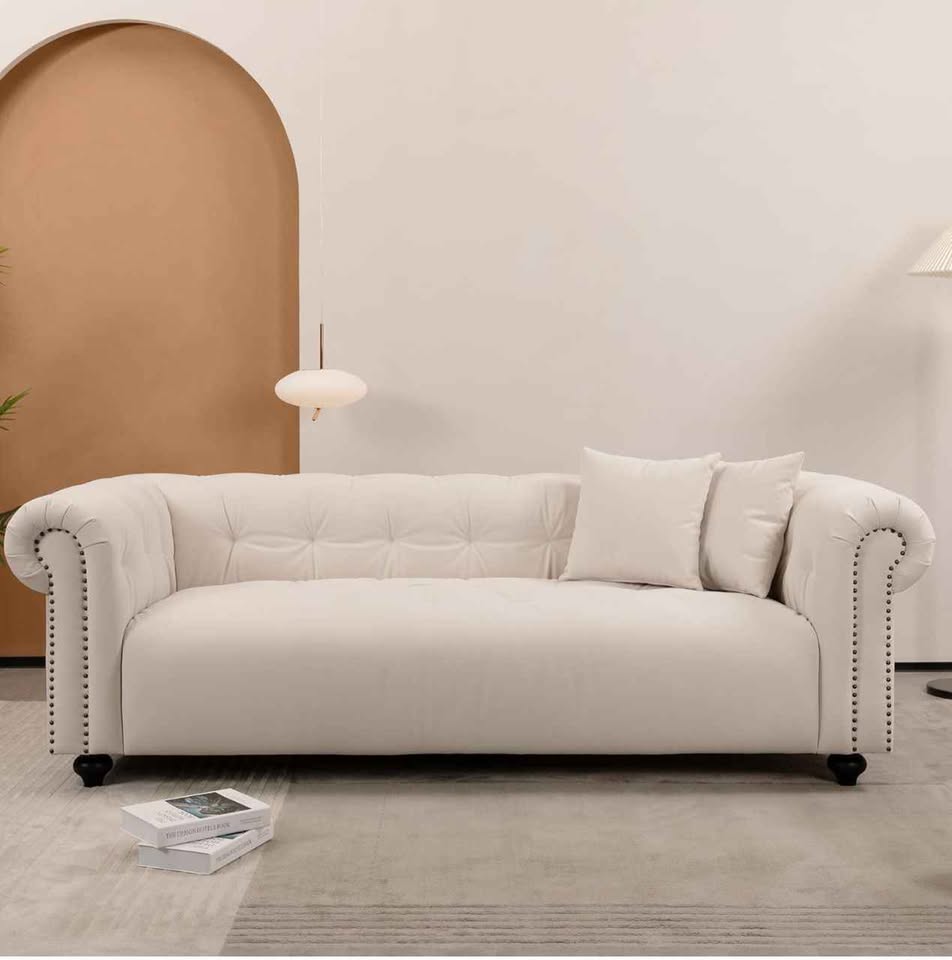 WKS12 Vintage Medieval Style Sofa, White, with 2 Throw Pillows IH270 ( Retails $3000.00 ) - Image 6