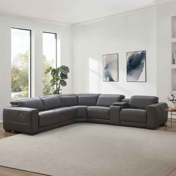 Karson Leather Power Reclining Sectional with Power Headrests - Image 3