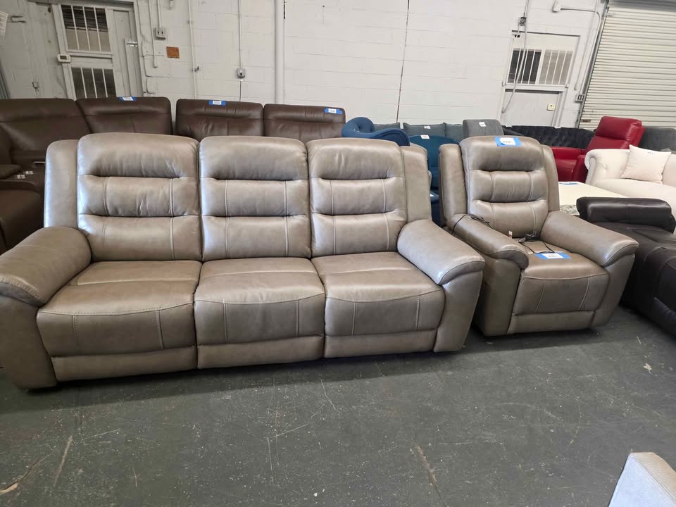 Mason Leather Power Reclining Sofa ( Taupe ) - Image 8