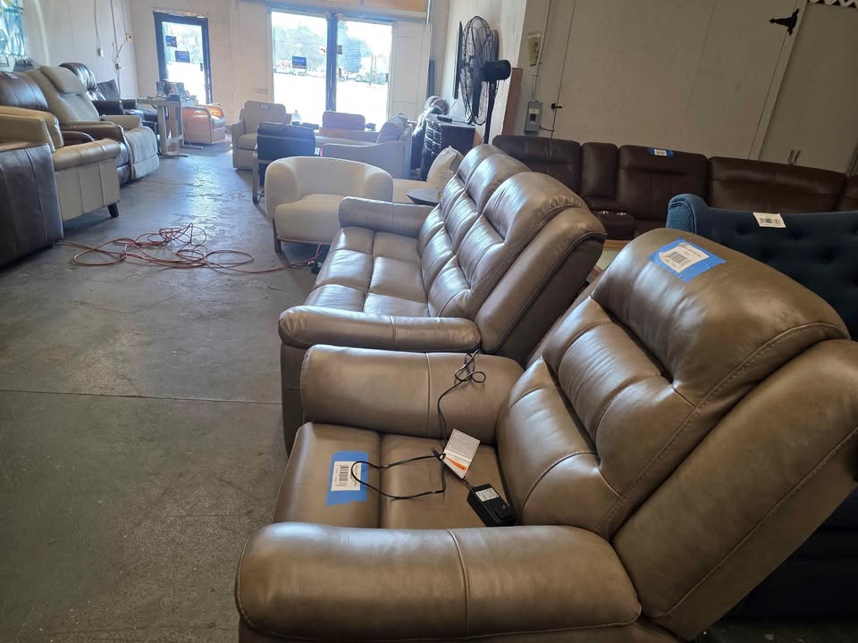 Mason Leather Power Reclining Sofa ( Taupe ) - Image 9