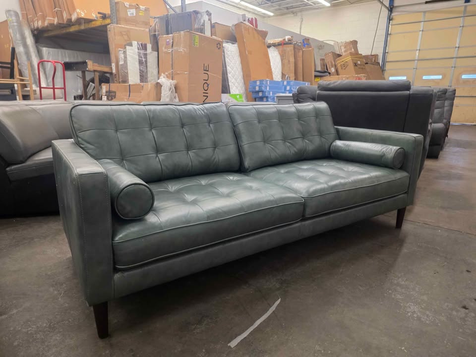 Harstine Leather Sofa ( Green ) - Image 5