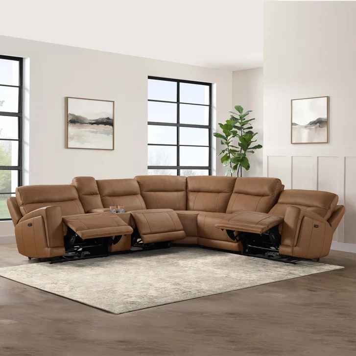 Lauretta 6-piece Leather Power Reclining Sectional with Power Headrests - Image 3