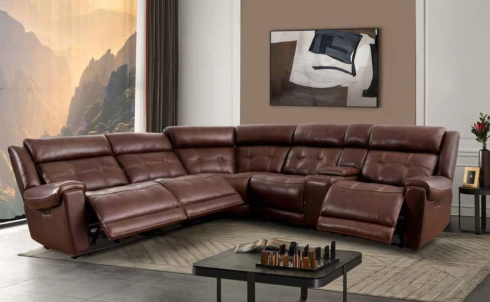 Concord 6-piece Leather Power Reclining Sectional with Power Headrests - Image 2
