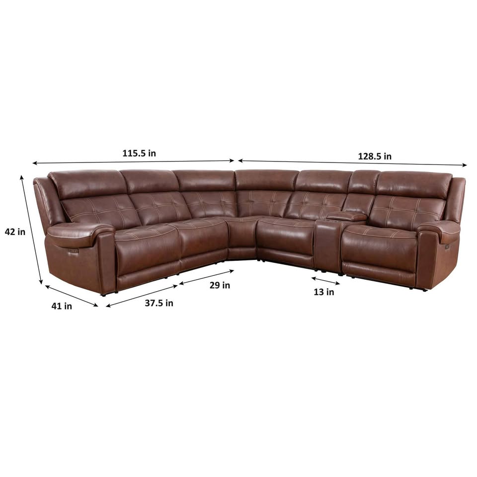 Concord 6-piece Leather Power Reclining Sectional with Power Headrests - Image 3