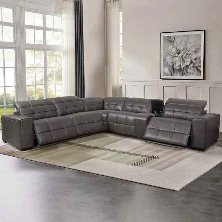 Ivy 6-piece Leather Power Reclining Sectional with Power Headrests ( Retails $4000 )