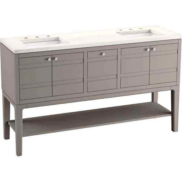 Helst 60" Double Sink Freestanding Bath Vanity in Mohair Grey with Quartz