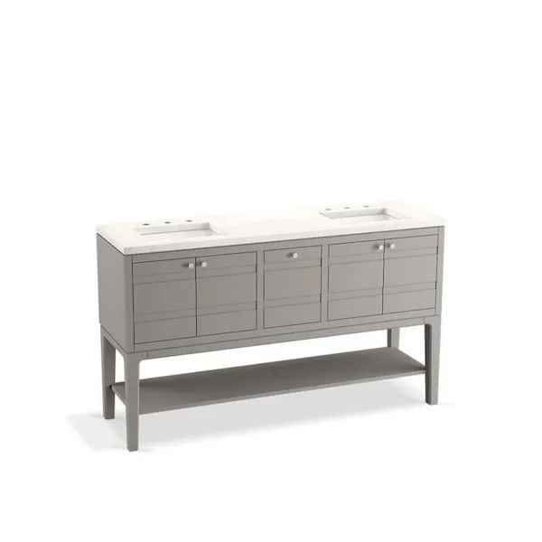 Helst 60" Double Sink Freestanding Bath Vanity in Mohair Grey with Quartz - Image 2