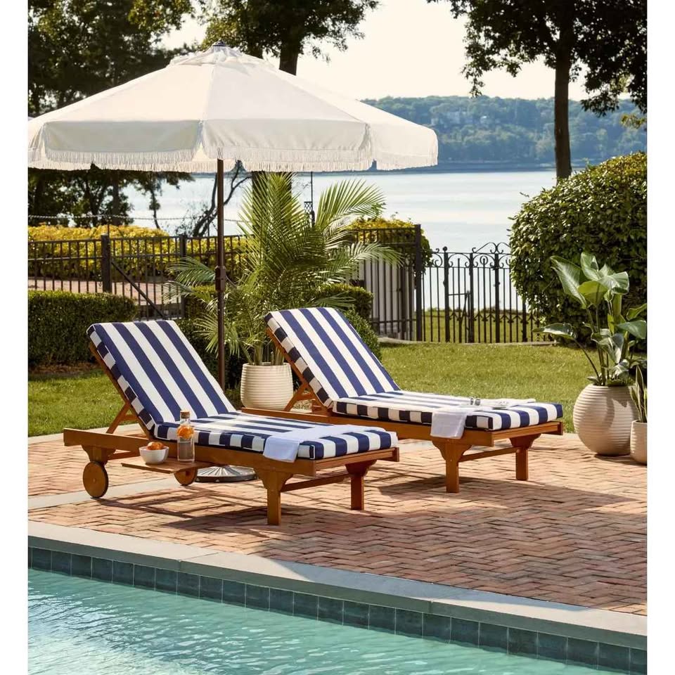 Newport Lounge Chair W/ Cushion - Outdoor - PAT7022 - Natural/Navy Striped - Safavieh - Image 2