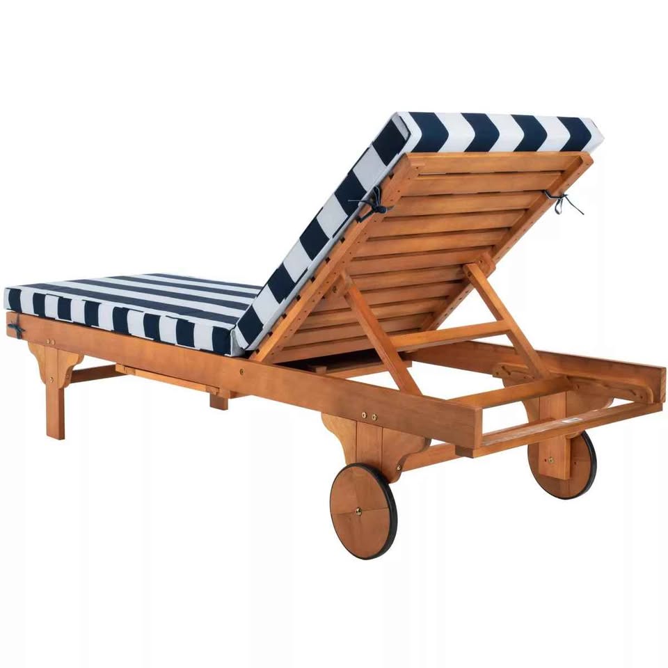 Newport Lounge Chair W/ Cushion - Outdoor - PAT7022 - Natural/Navy Striped - Safavieh - Image 3