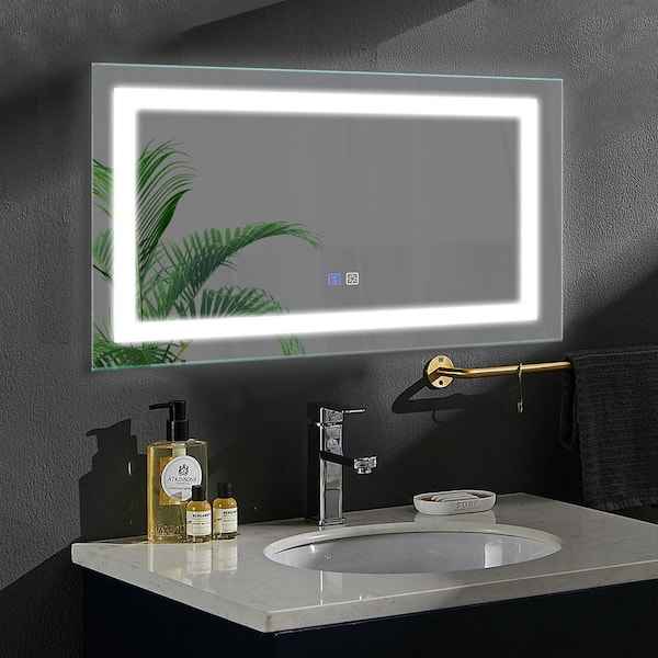 40x24 Inch Frameless LED Smart Bathroom Mirror with Dimmable Lighting and Anti-Fog Function
