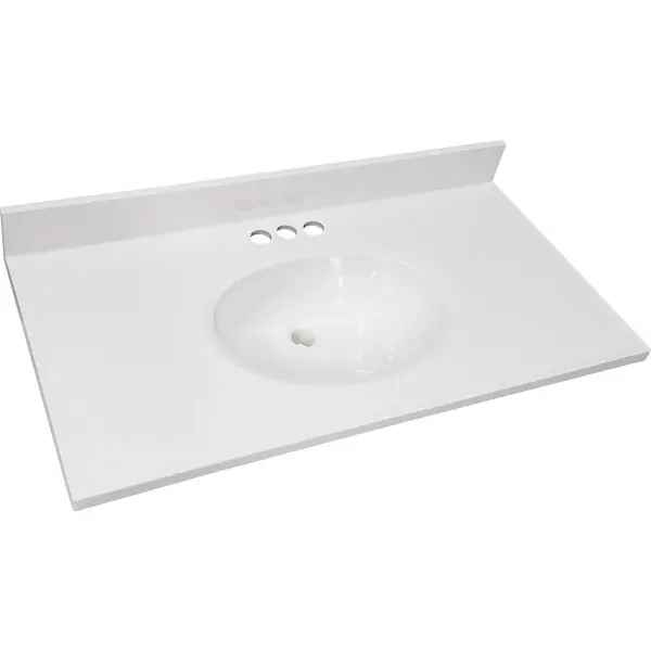 Craftmark 37''x22'' Cultured Marble Solid High Gloss Wht Vanity Top with Round Bowl - Image 2