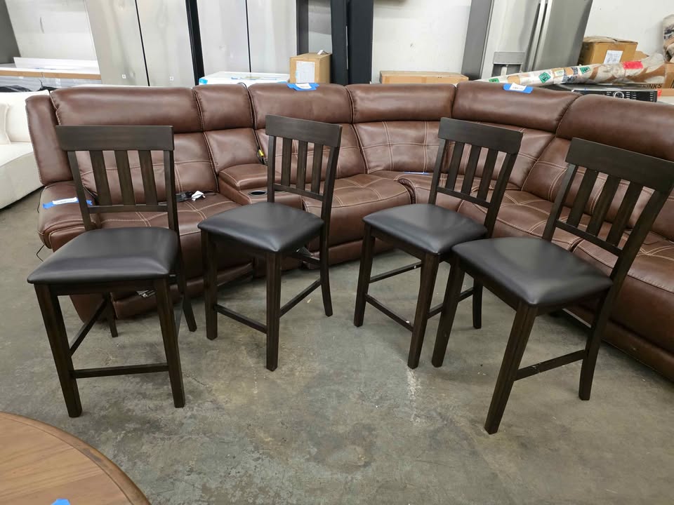 Dark Wood Counter Height Dining Set with 4 Bar Stools - Image 7