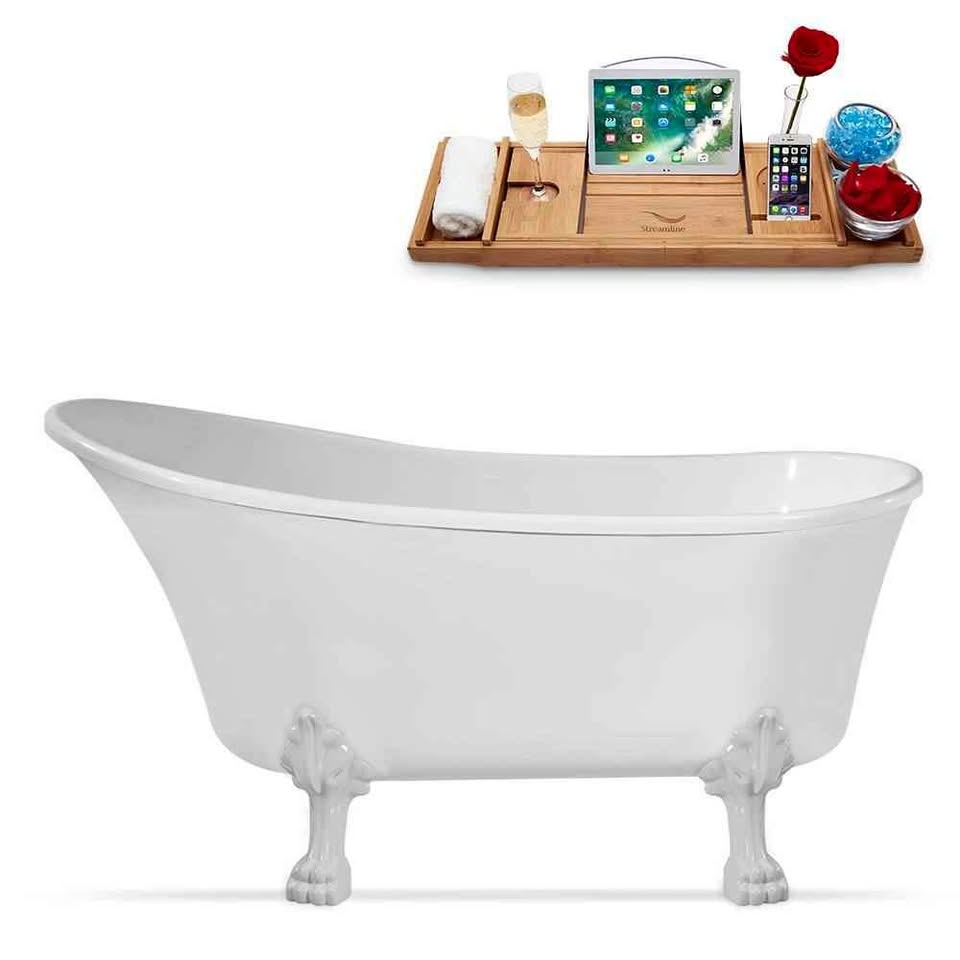 63 in. Acrylic Clawfoot Non-Whirlpool Bathtub in Glossy White With Glossy White Clawfeet And Glossy