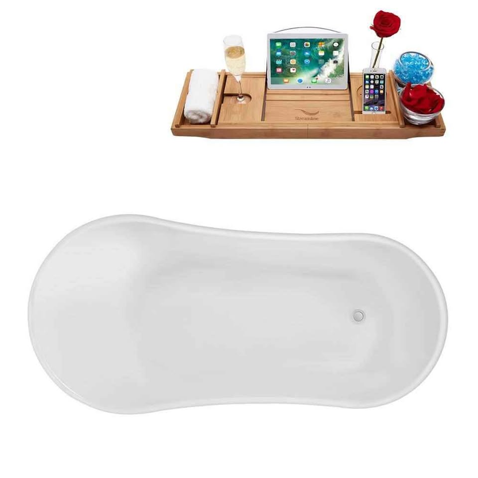 63 in. Acrylic Clawfoot Non-Whirlpool Bathtub in Glossy White With Glossy White Clawfeet And Glossy - Image 4