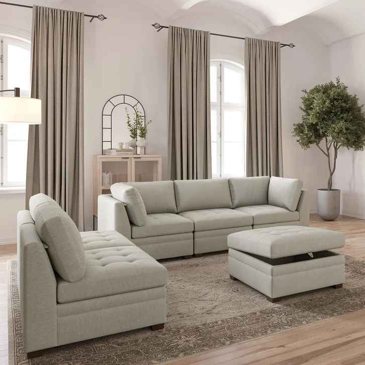 Thomasville Tisdale Modular Sectional 6-piece Beige with Storage Ottoman - Image 4