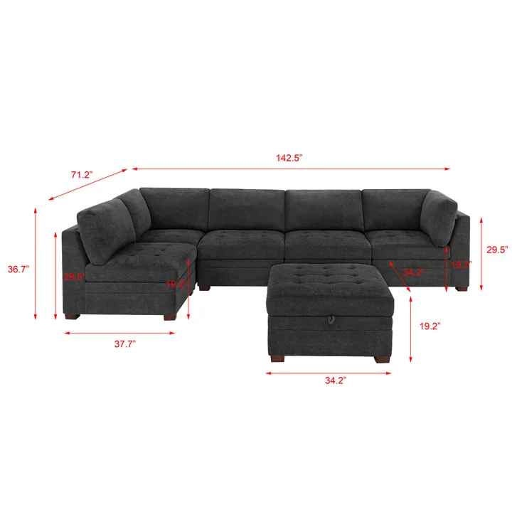 Thomasville Tisdale Modular Sectional 6-piece Dark Gray with Storage Ottoman - Image 2