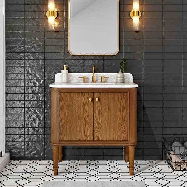 Collette 36 in. Single Sink Cinnamon Oak Bath Vanity with Carrara White Marble Top