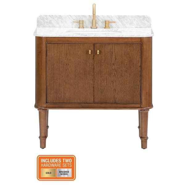 Collette 36 in. Single Sink Cinnamon Oak Bath Vanity with Carrara White Marble Top - Image 2