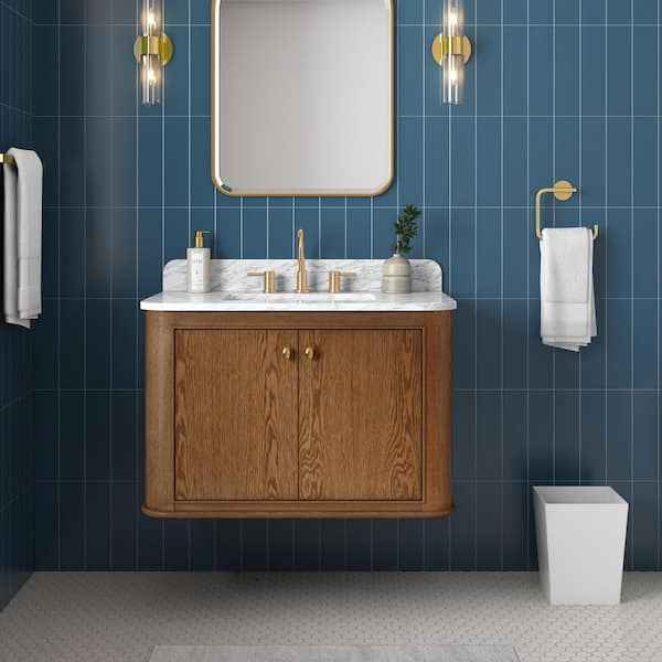 Collette 36 in. Single Sink Cinnamon Oak Bath Vanity with Carrara White Marble Top - Image 4