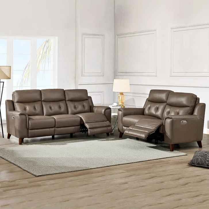 Malibu 2-piece Leather Power Reclining Set with Power Headrests – Sofa and Loveseat