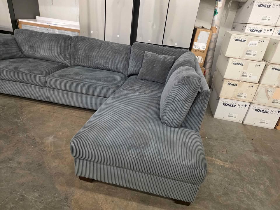 Grey Corduroy Sectional Sofa Chaise - Image 2