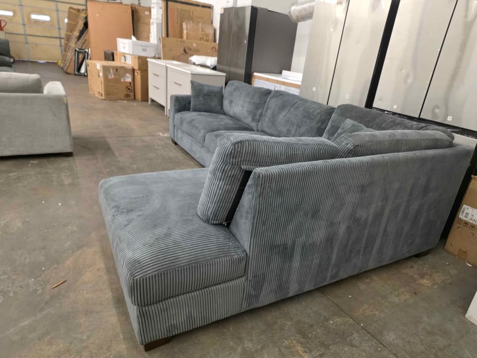 Grey Corduroy Sectional Sofa Chaise - Image 3