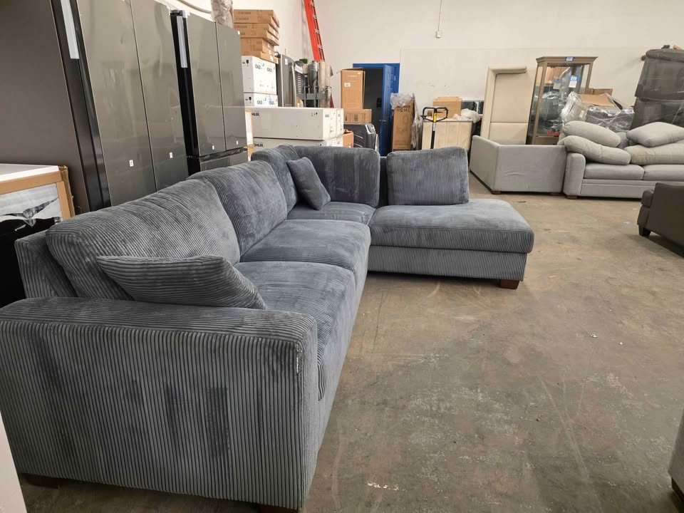 Grey Corduroy Sectional Sofa Chaise - Image 4