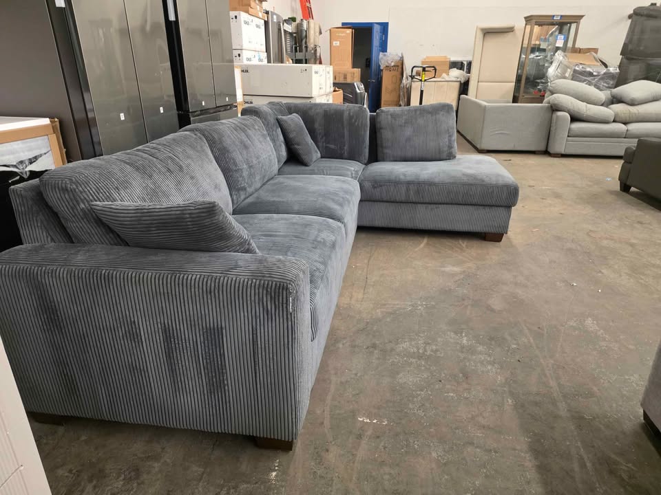 Grey Corduroy Sectional Sofa Chaise - Image 5