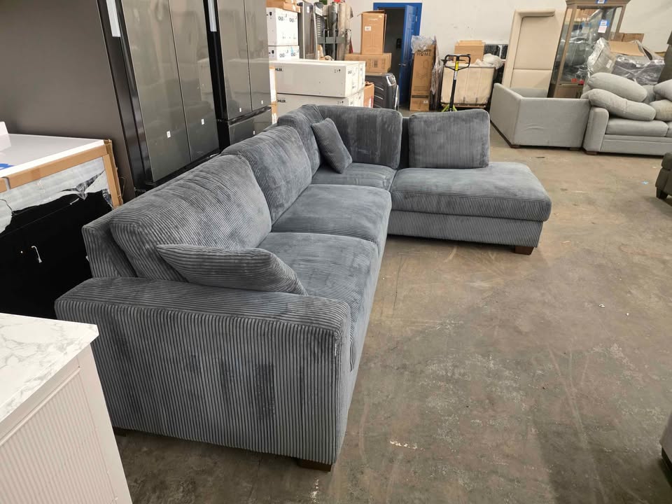 Grey Corduroy Sectional Sofa Chaise - Image 6
