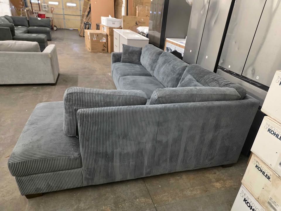 Grey Corduroy Sectional Sofa Chaise - Image 7