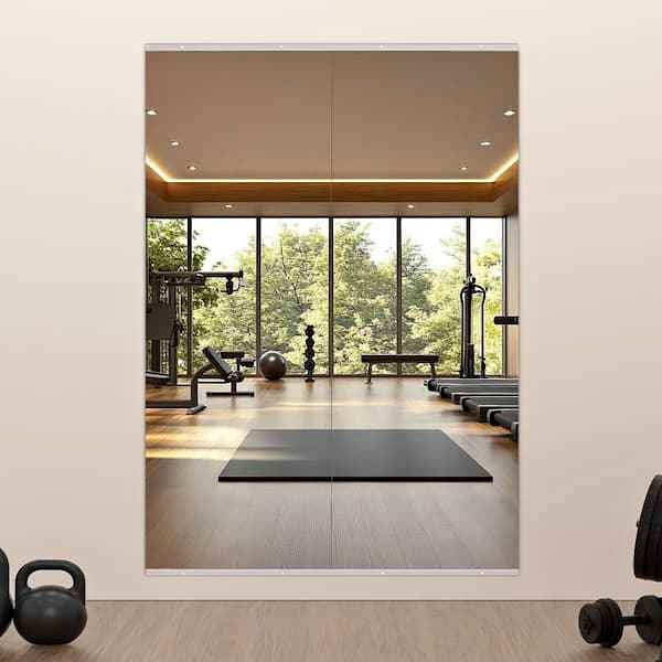 2 Pieces Rectangular Frameless HD Tempered Glass Wall Mounted Bathroom Vanity, Gym Dance Yoga Mirror